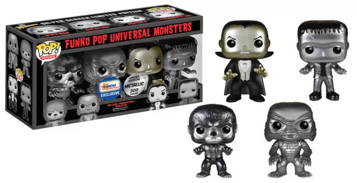 POP! Movies - Universal Monsters - The Wolf Man, The creature From The Black Lagoon, Dracula and Frankeinstein Metallic