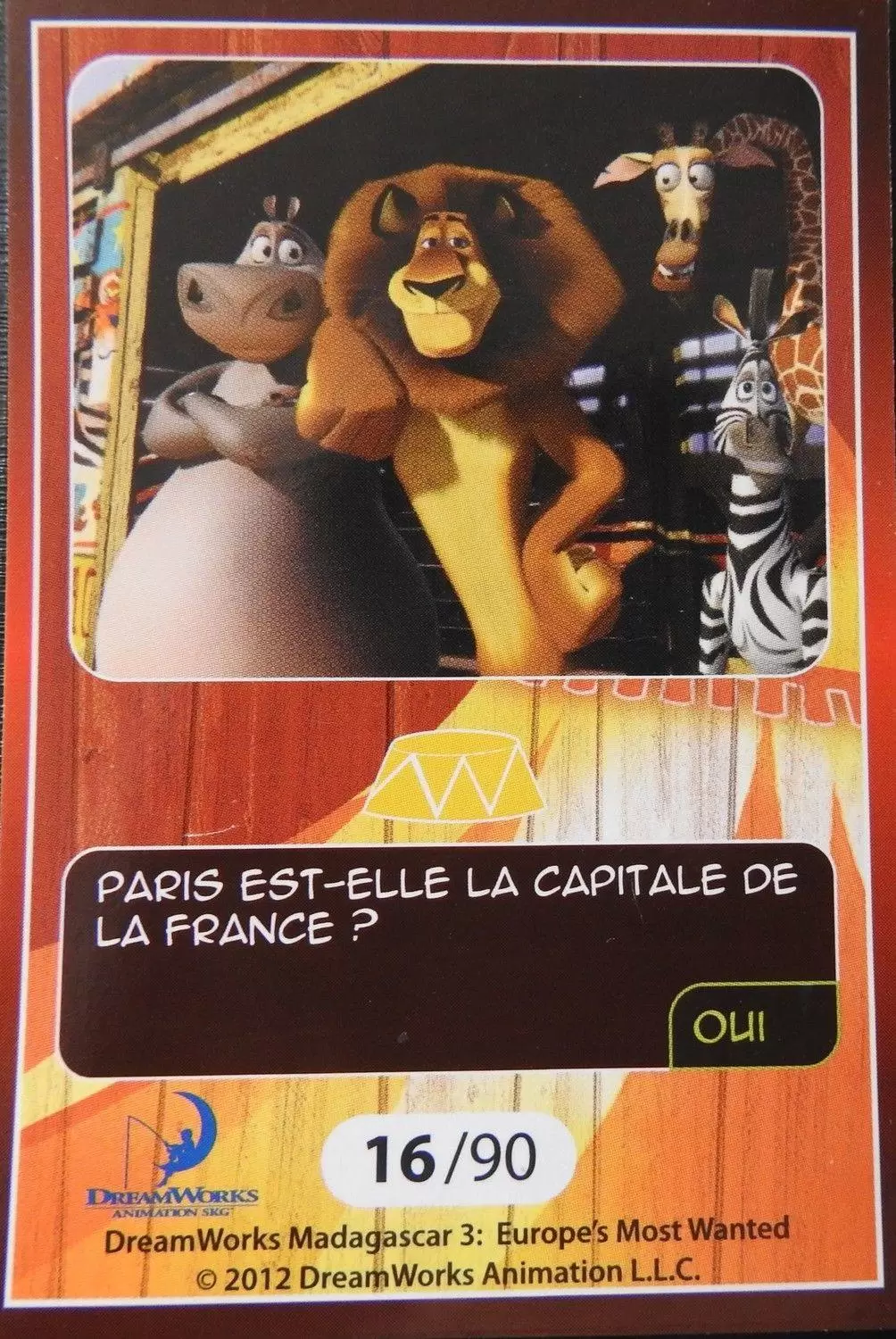 Le Collector Madagascar 3 (CORA / Match) - Carte C16 - Question 2