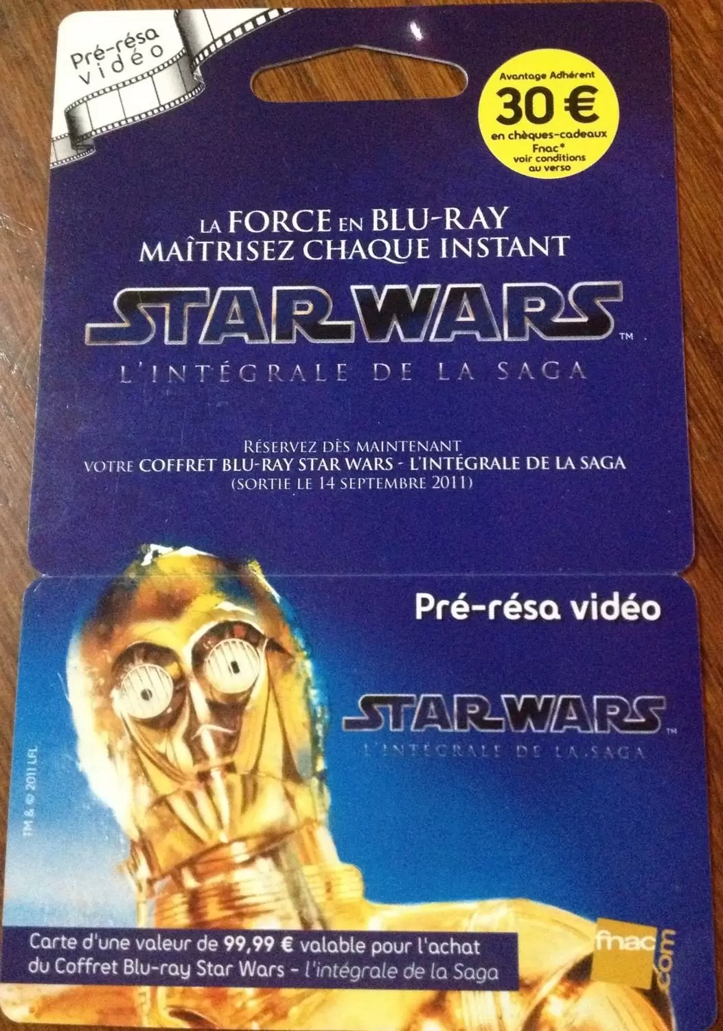 Cartes cadeau Fnac - Carte Fnac Star Wars C3PO Pré-résa vidéo avec encart
