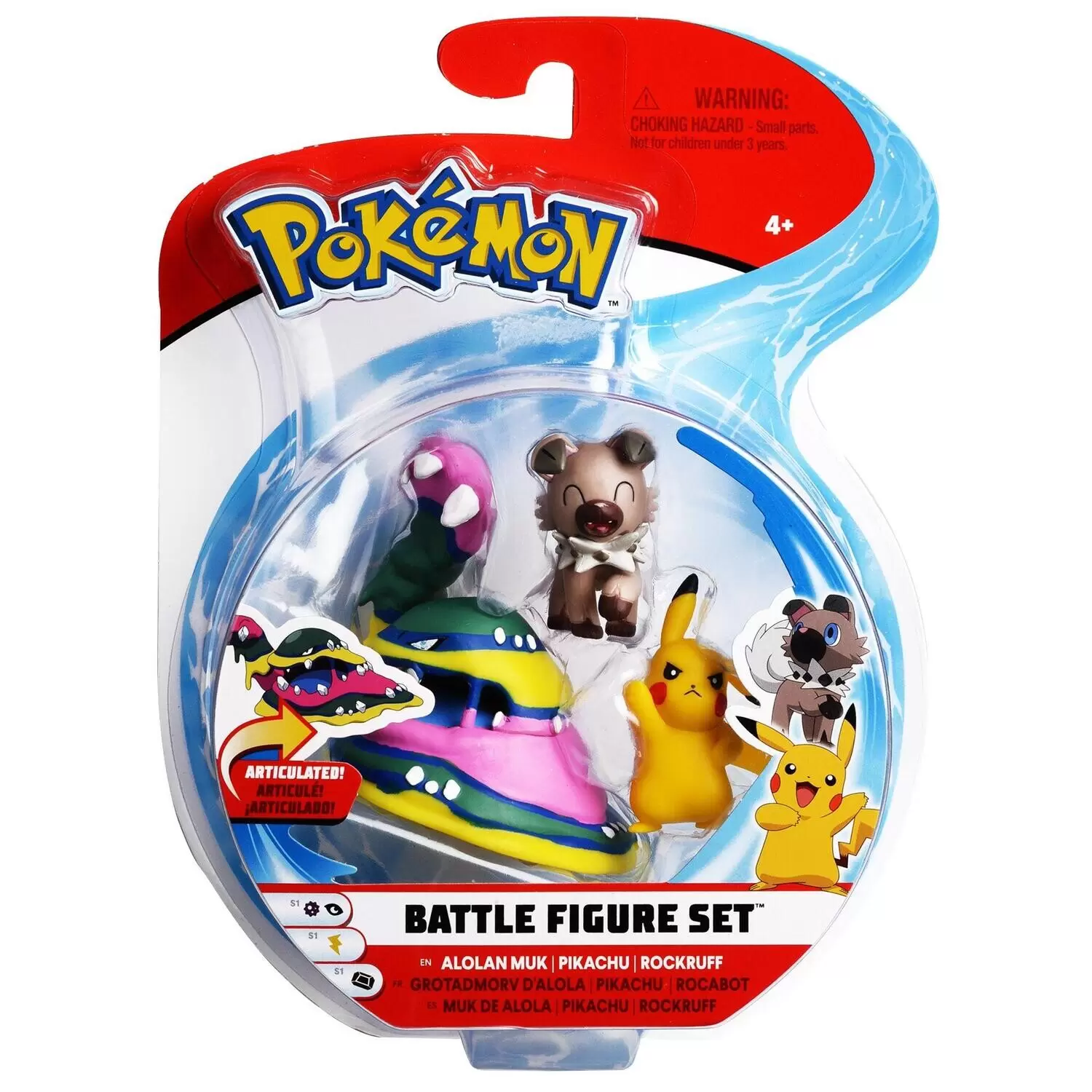 Pokémon Action Figures - Battle Figure Set - Grotadmorv d\'Alola, Pikachu & Rocabot 3 Pack