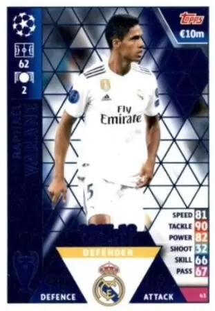 Match Attax - UEFA Champions League 2018/2019 - Raphaël Varane - Real Madrid CF