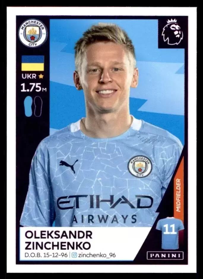 Oleksandr Zinchenko - Manchester City - Premier League 2021 sticker 395