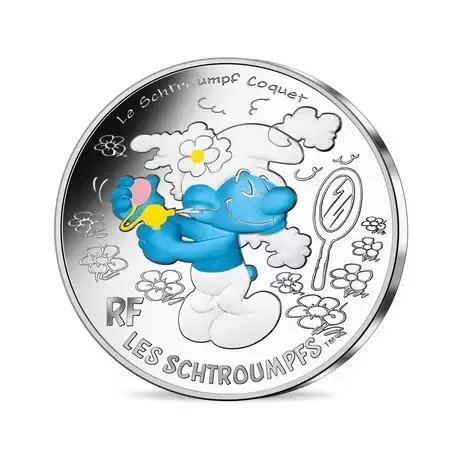 Les Schtroumpfs - 10€ Argent colorisée - Le Schtroumpf Coquet