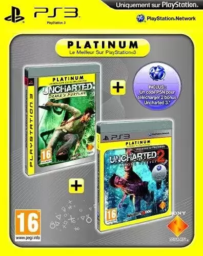 PS3 Games - Uncharted Drake\'s fortune platinum + Uncharted 2 : among thieves platinum + code bonus PSN