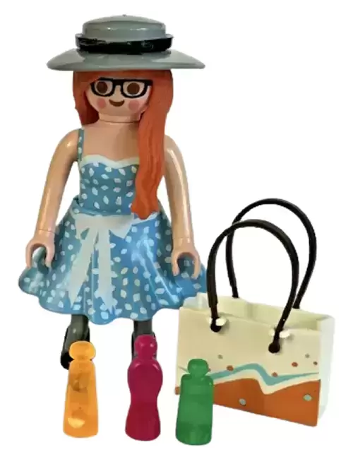 Playmobil Figures : Série 20 - Fille robe bleu chapeau gris