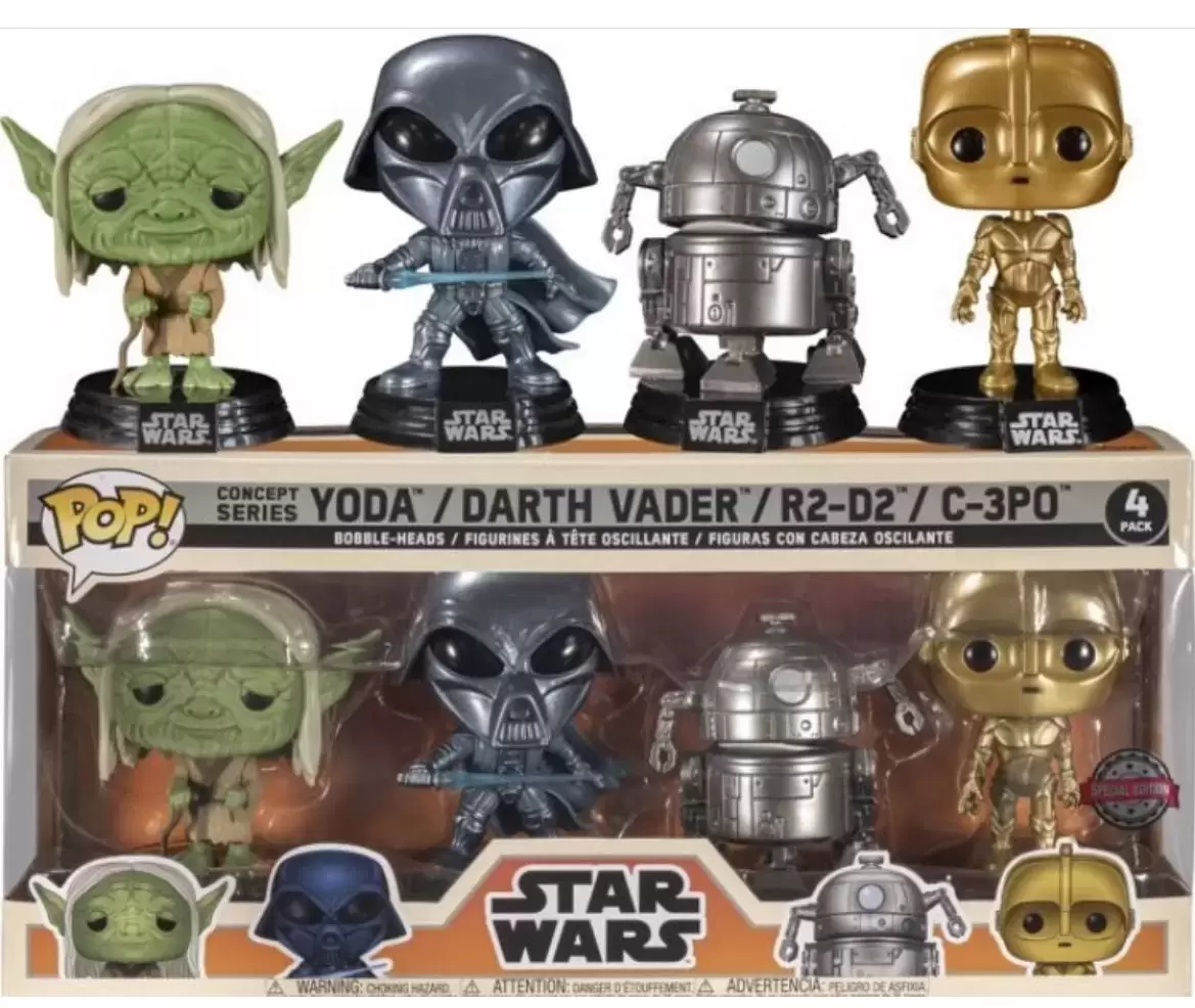 POP! Star Wars - Star Wars Concept Series - Yoda, Darth Vader, R2-D2 & C-3PO 4 Pack