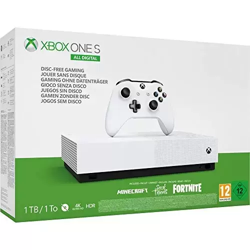 Matériel Xbox One - Pack Console Microsoft Xbox One S All Digital 1 To Blanc 3 Jeux inclus (Minecraft + Sea of Thieves + Fortnite)