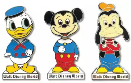 Disney Pins Open Edition - Mickey Mouse and Friends \'\'Bobble Head\'\' Pin Set – Walt Disney World 50th Anniversary