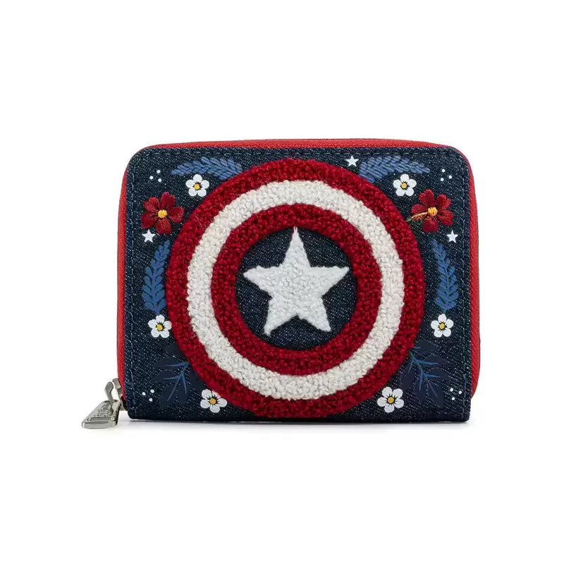 Loungefly - PORTEFEUILLE CAPTAIN AMERICA 80TH ANNIVERSARY FLORAL