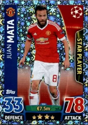 Match Attax - UEFA Champions League 2015-2016 - Juan Mata - Manchester United FC