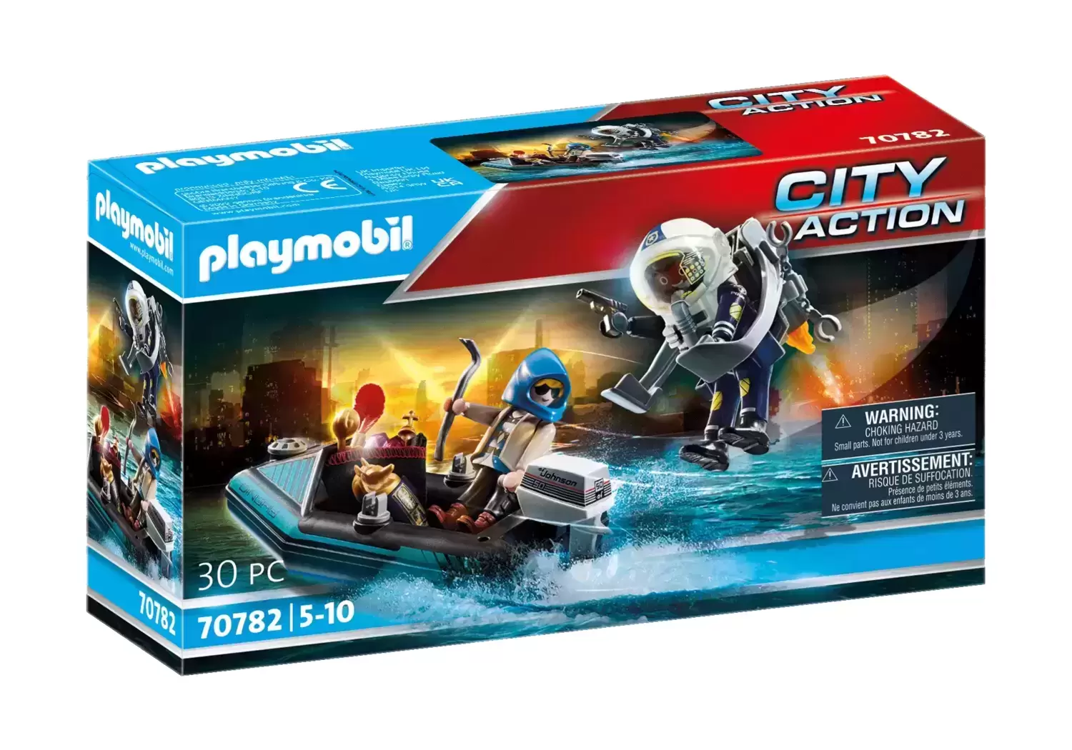 Playmobil Policier - Policier avec réacteur dorsal et canoë