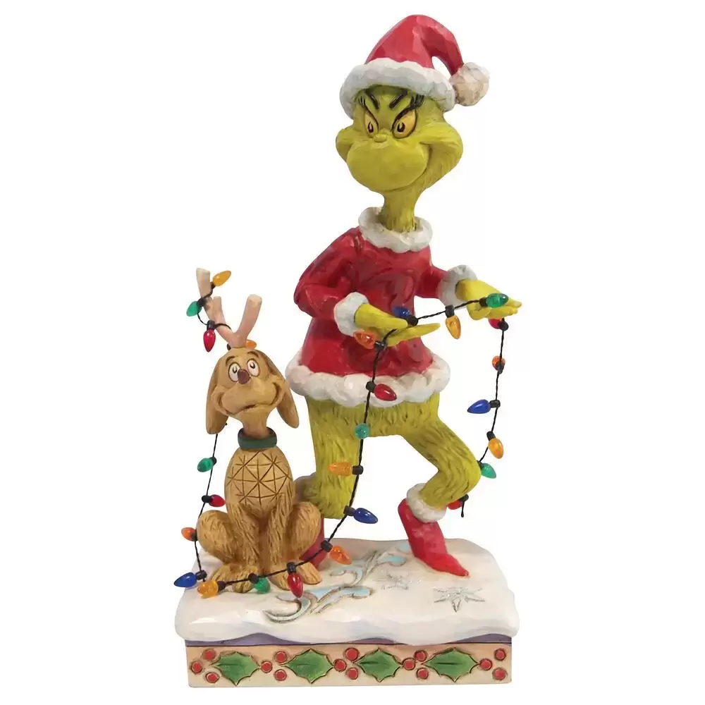 Dr Seuss by Jim Shore - Grinch and Max Wrapped in Lights