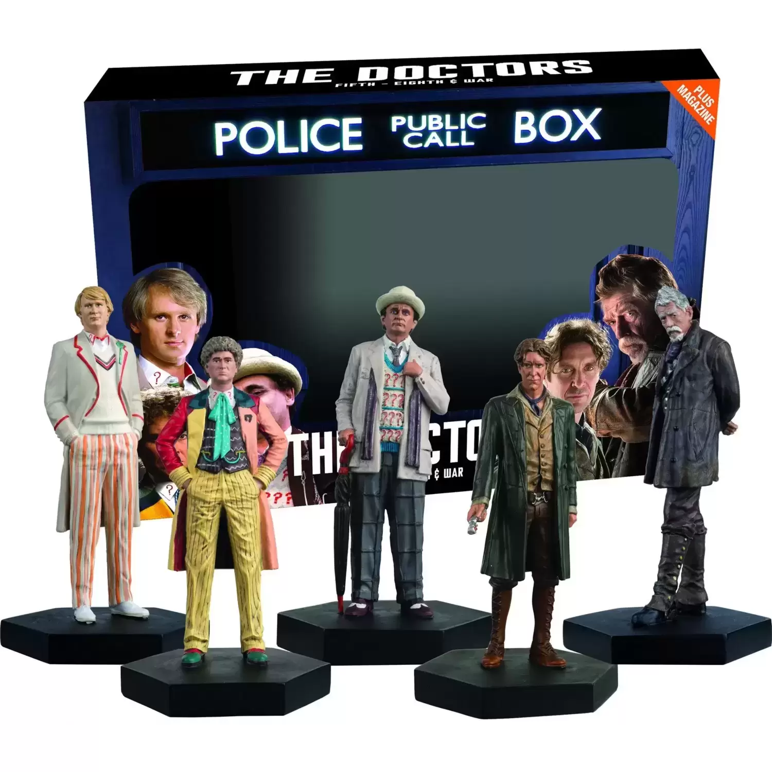 Doctor Who Eaglemoss - Coffret Figurines 5ème, 6ème, 7ème, 8ème Docteurs & Docteur Guerrier