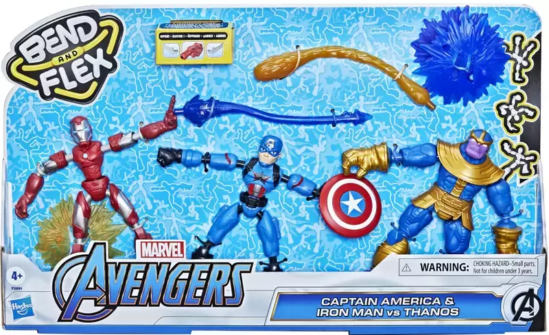Marvel Bend and Flex Action Figures - Captain American and Iron Man vs Thanos
