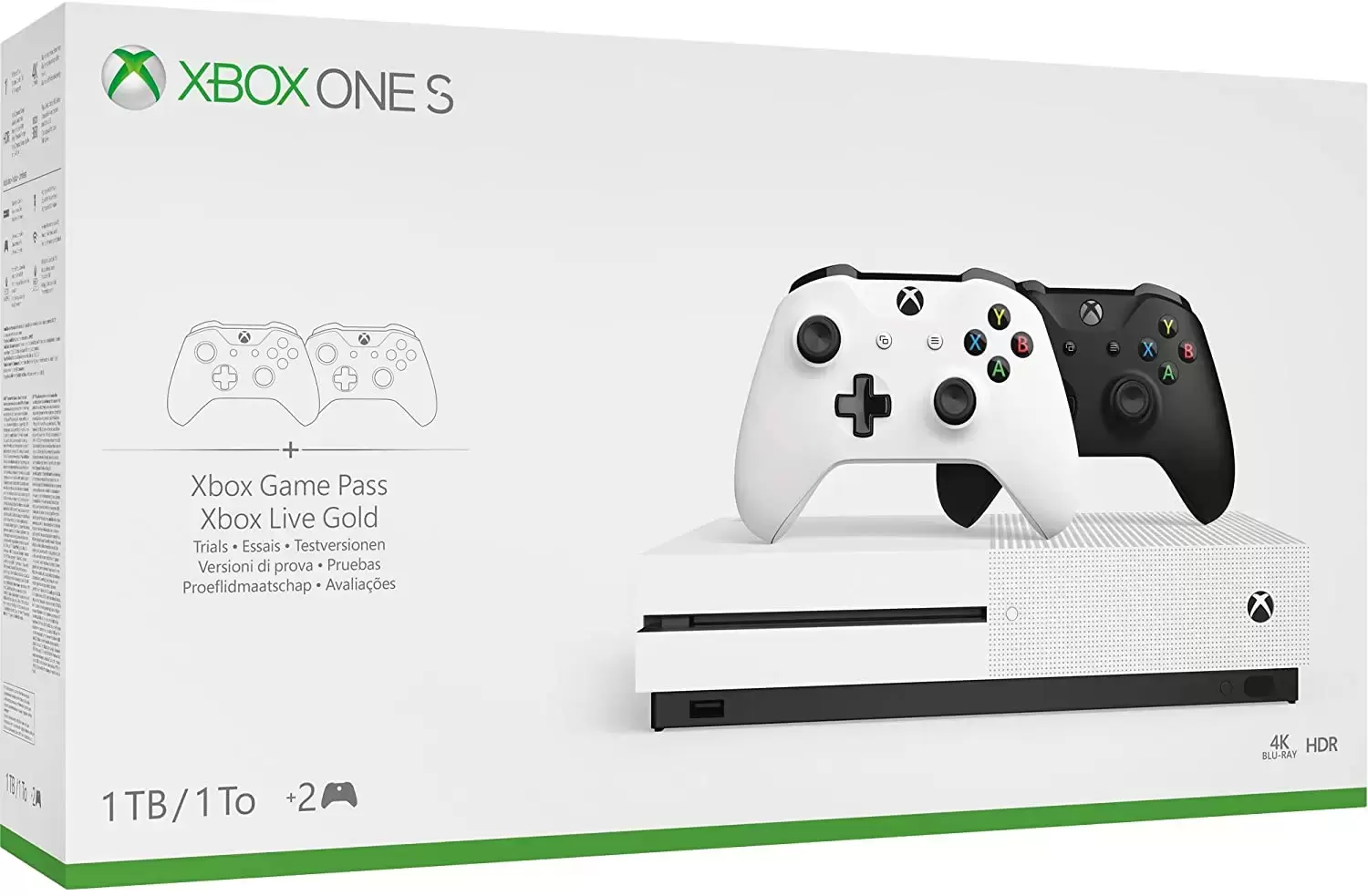 Xbox One Stuff - Pack Console Xbox One S 1To + 2 gamepad Black & White