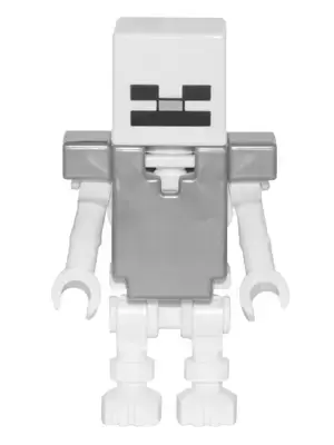 Lego Minecraft Figures - Skeleton with Cube Skull - Flat Silver Armor