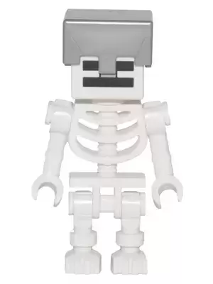 Lego Minecraft Figures - Skeleton with Cube Skull - Flat Silver Helmet