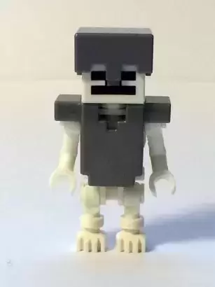 Lego Minecraft Figures - Skeleton with Cube Skull - Flat Silver Helmet and Armor