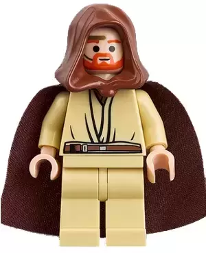 LEGO Star Wars Minifigs - Obi-Wan Kenobi - Young, Light Nougat, Reddish Brown Hood and Cape, Gold Headset