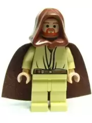Minifigurines LEGO Star Wars - Qui-Gon Jinn - Light Nougat Head, Brown Hood and Cape