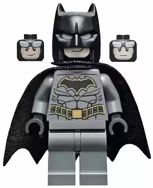Lego Superheros Minifigures - Batman - Dark Bluish Gray Suit with Gold Outline Belt and Crest, Mask and Cape (Type 3 Cowl, Spongy Cape)