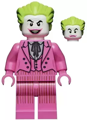 Lego Superheros Minifigures - The Joker - Dark Pink Suit, Open Mouth Grin / Closed Mouth