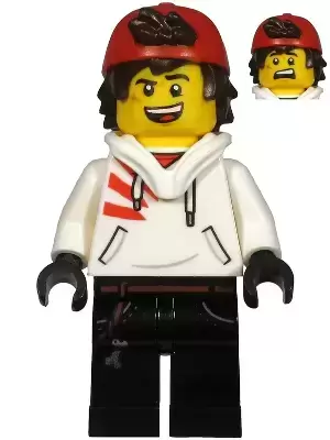 Lego Hidden Side Minifigures - Jack Davids - White Hoodie with Backwards Cap and Hood Folded Down (Open Mouth Smile / Scared)