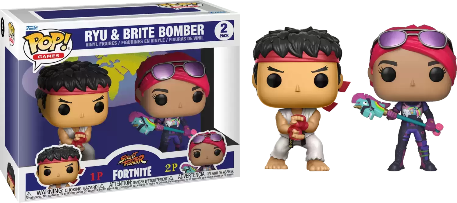 POP! Games - Street Fighter/Fortnite - Ryu & Brite Bomber 2 Pack