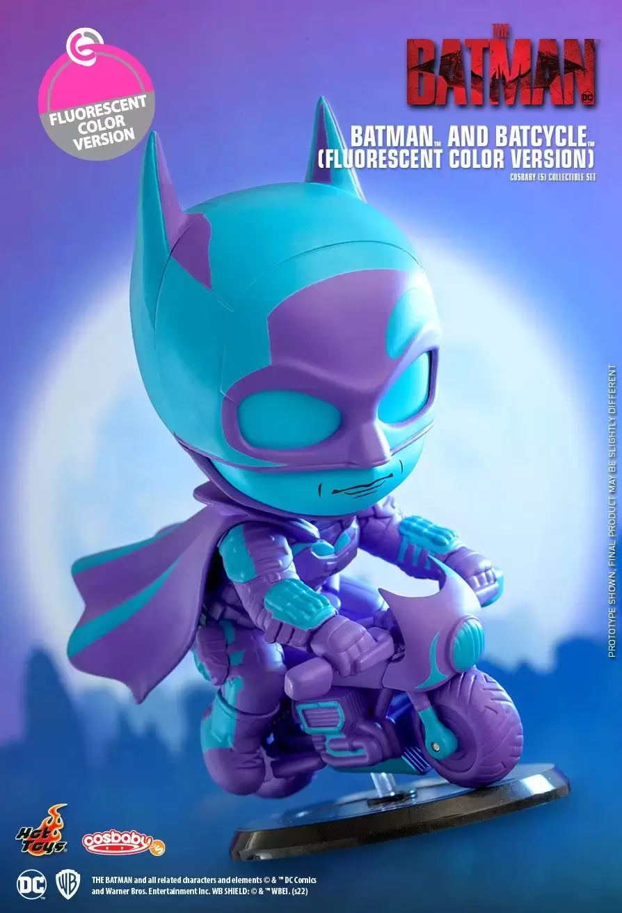 Cosbaby Figures - The Batman - Batman and Batcycle (Fluorescent Color Version)