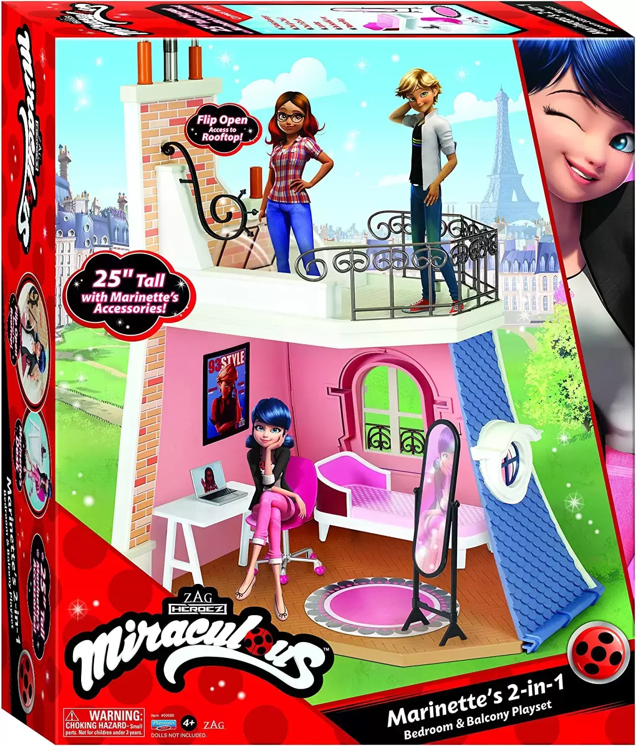 Miraculous : Les Aventures de Ladybug et Cat Noir - Ladybug Marinette\'s 2-in-1 Bedroom and Rooftop Playset
