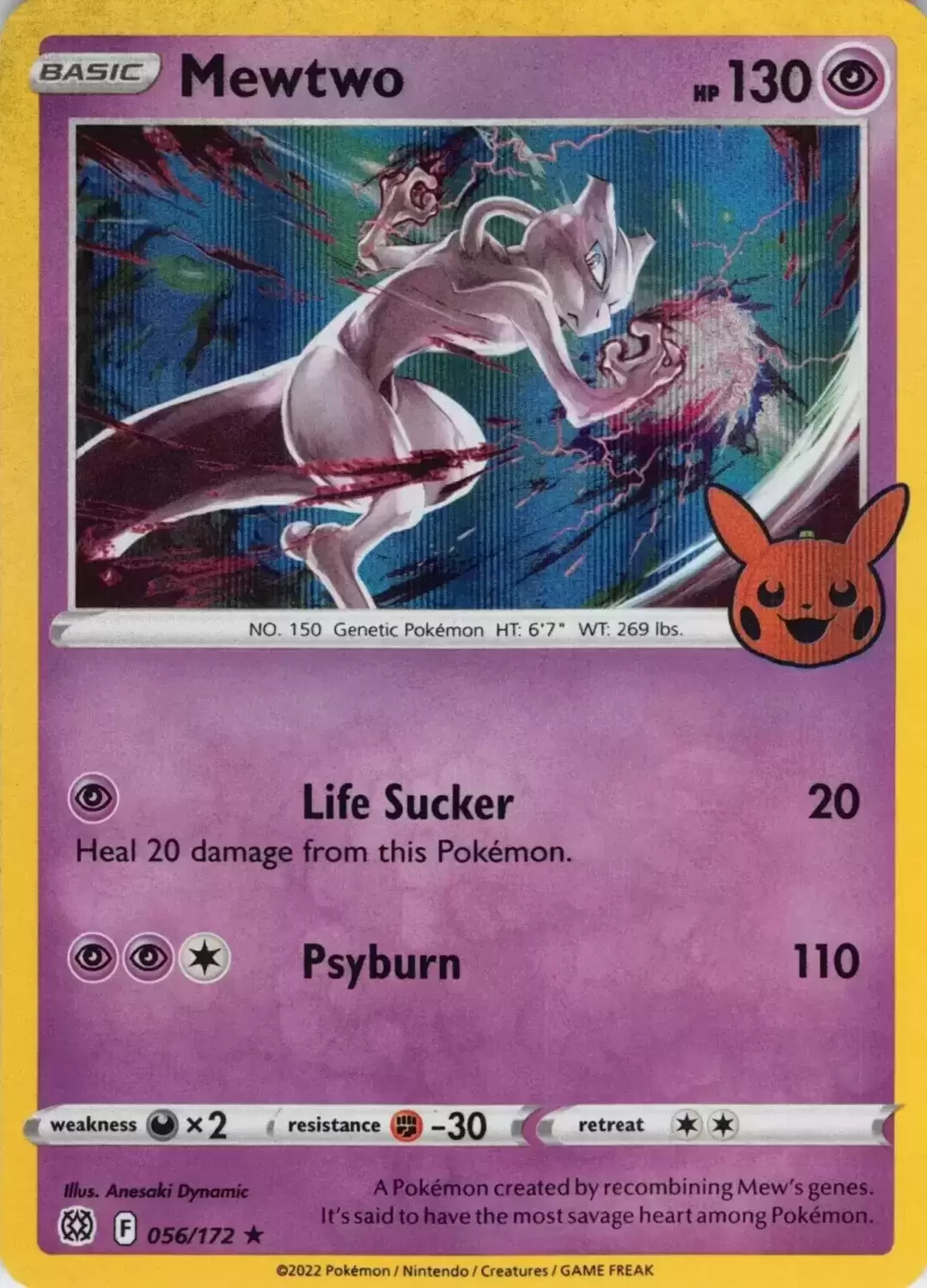 Pokemon TCG 1x Mewtwo Holo 056/172 Pumpkin Pikachu Trick or Trade