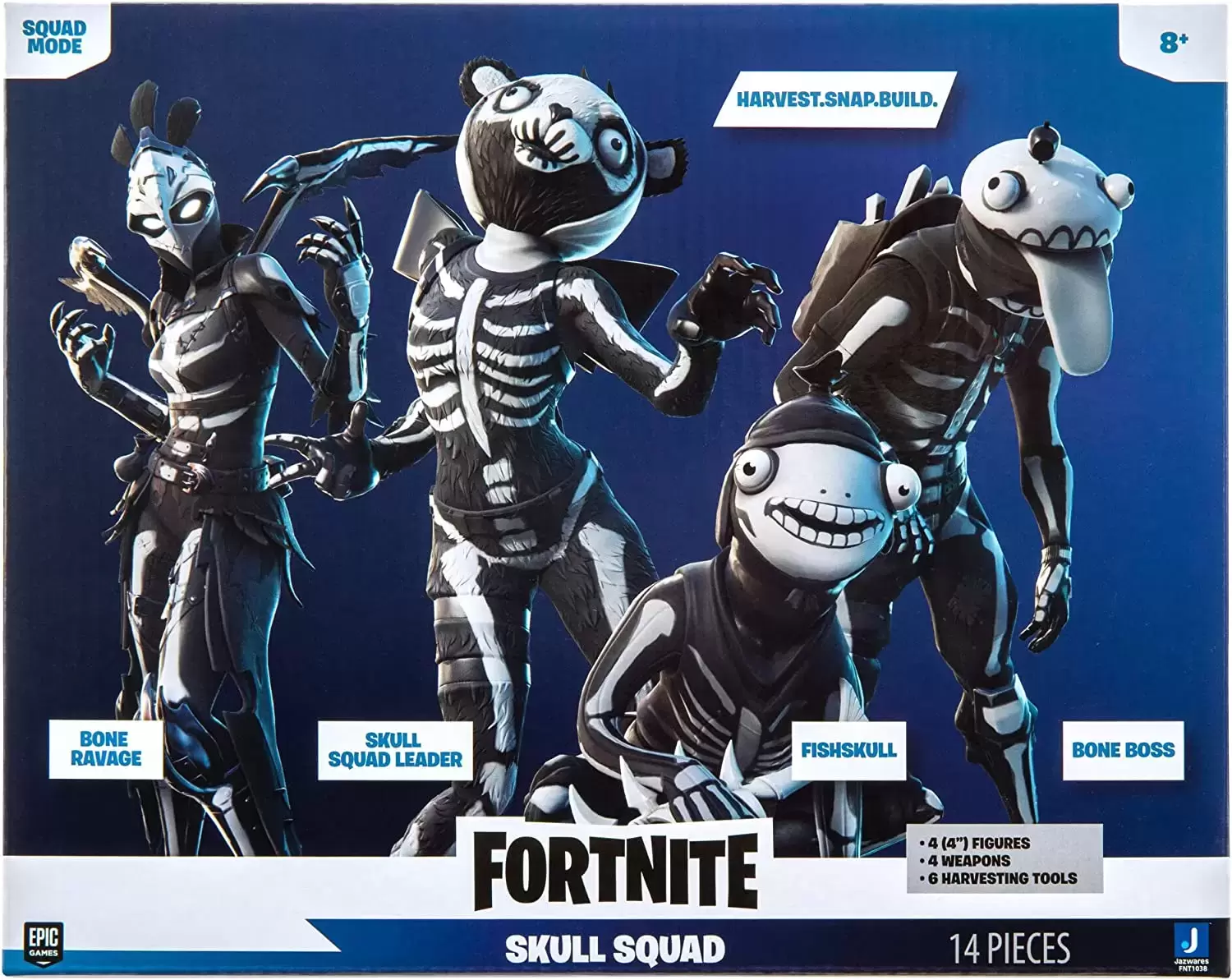Fortnite JazWares - Skull Squad (Bone Ravage / Skull Squad Leader / Fishskull / Bone Boss) - Squad Mode