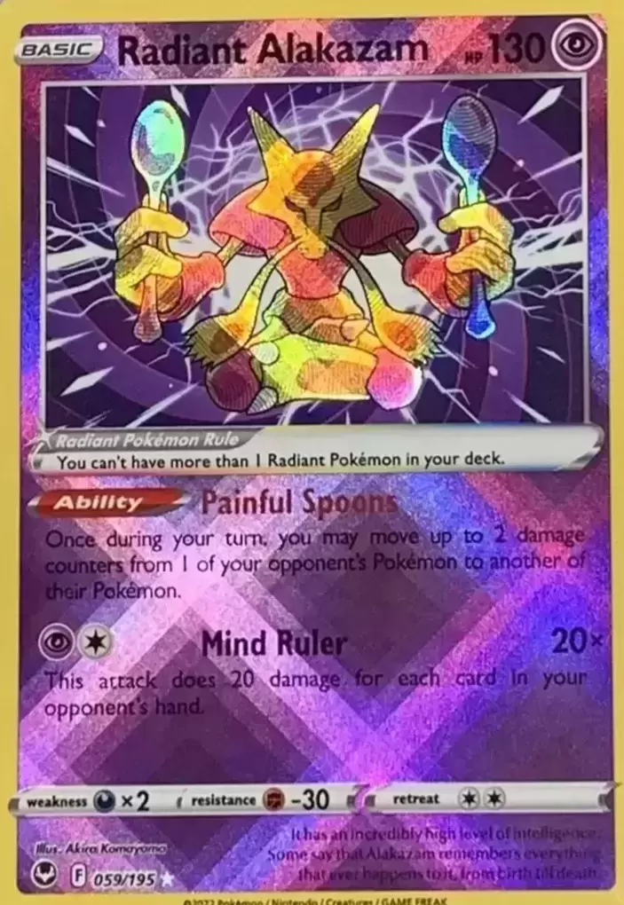 Pokémon TCG Radiant Alakazam Silver Tempest 059/195 Holo Radiant Rare