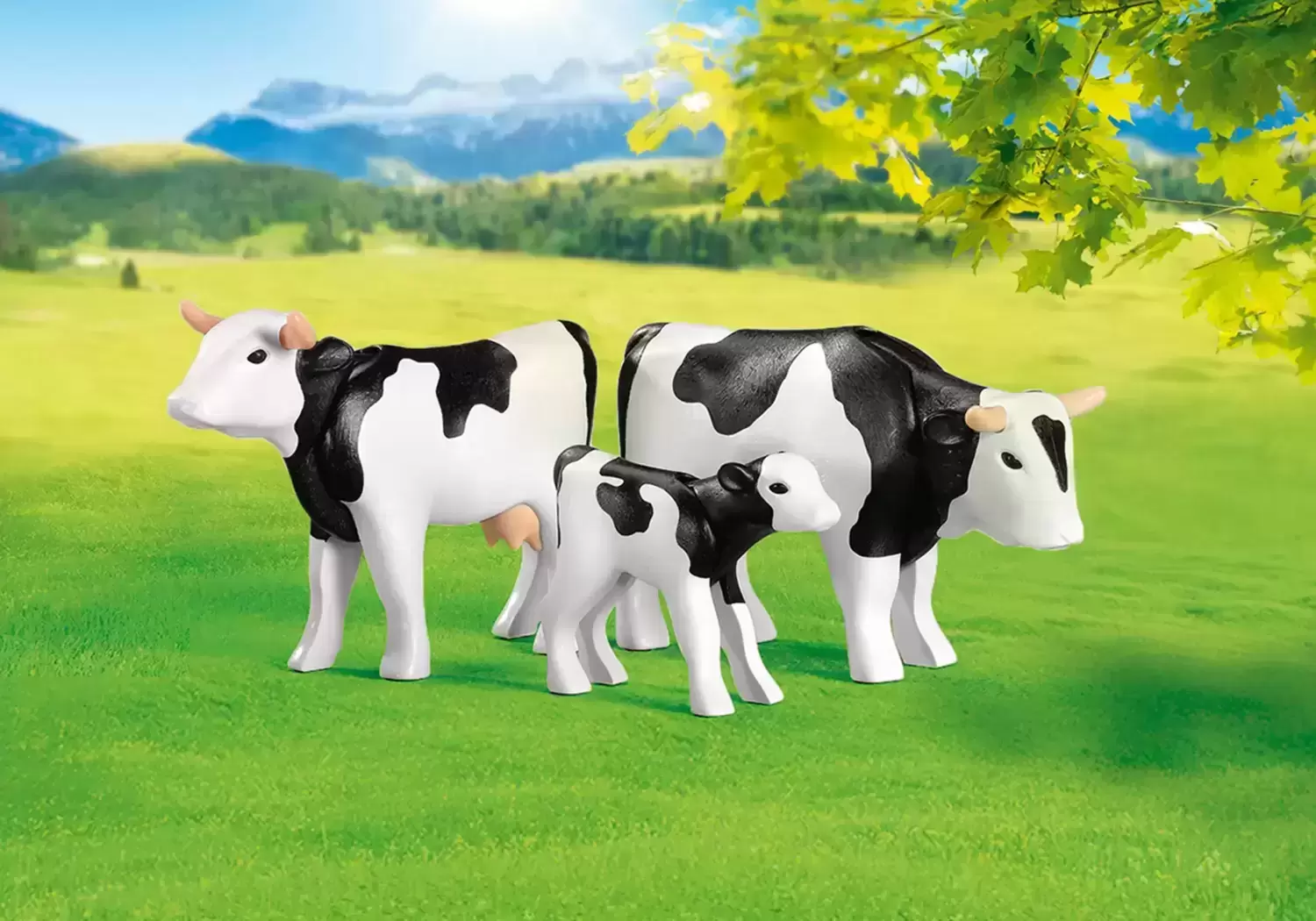 Playmobil Animaux - 2 vaches avec veau noirs / blancs