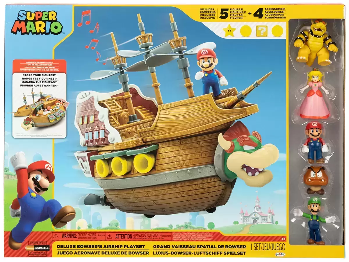 Nintendo Super Mario Deluxe Bowser's Air Ship Playset with Mario Action  Figure 