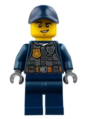 Police - City Officer with Dark Bluish Gray Vest with Badge and Radio, Dark  Blue Legs, Dark Blue Cap - Lego City Minifigures