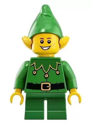 LEGO Holiday & Event Minifigures - Elf - Green Scalloped Collar with Bells, Freckles, Open Mouth Smile with Teeth