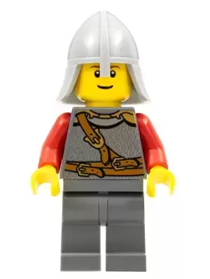 Lego Castle Minifigures - Kingdoms - Lion Knight Scale Mail with Chest Strap and Belt, Helmet with Neck Protector, Reddish Brown Eyebrows, Thin Grin