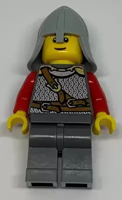 Lego Castle Minifigures - Kingdoms - Lion Knight Scale Mail with Chest Strap and Belt, Helmet with Neck Protector, Thin Grin (Undetermined Eyebrows)