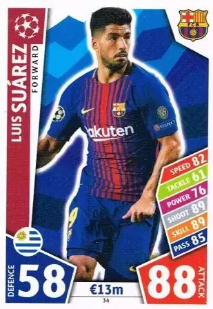 Match Attax UEFA Champions League 2017/18 - Luis Suárez - FC Barcelona