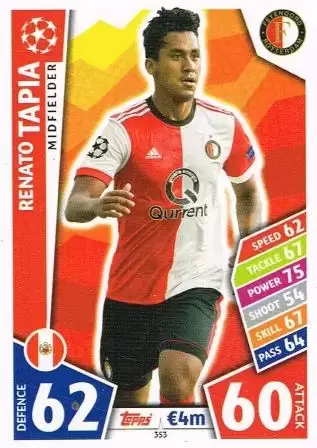 Match Attax UEFA Champions League 2017/18 - Renato Tapia - Feyenoord