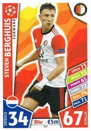Match Attax UEFA Champions League 2017/18 - Steven Berghuis - Feyenoord