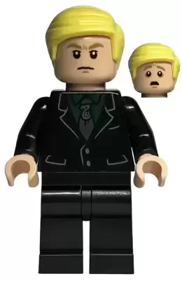Lego Harry Potter Minifigures - Draco Malfoy - Black Suit, Slytherin Tie, Neutral / Scared