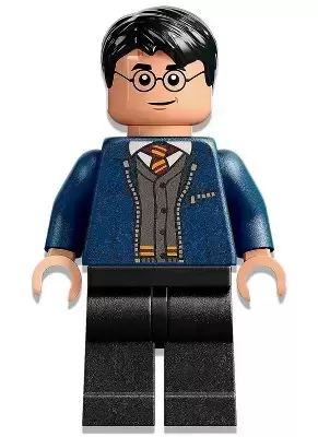 Lego Harry Potter Minifigures - Harry Potter - Dark Blue Open Jacket over Gryffindor Cardigan Sweater, Black Legs