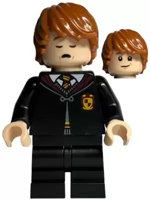 Lego Harry Potter Minifigures - Ron Weasley - Black Gryffindor Robe and Medium Legs, Sleeping / Awake