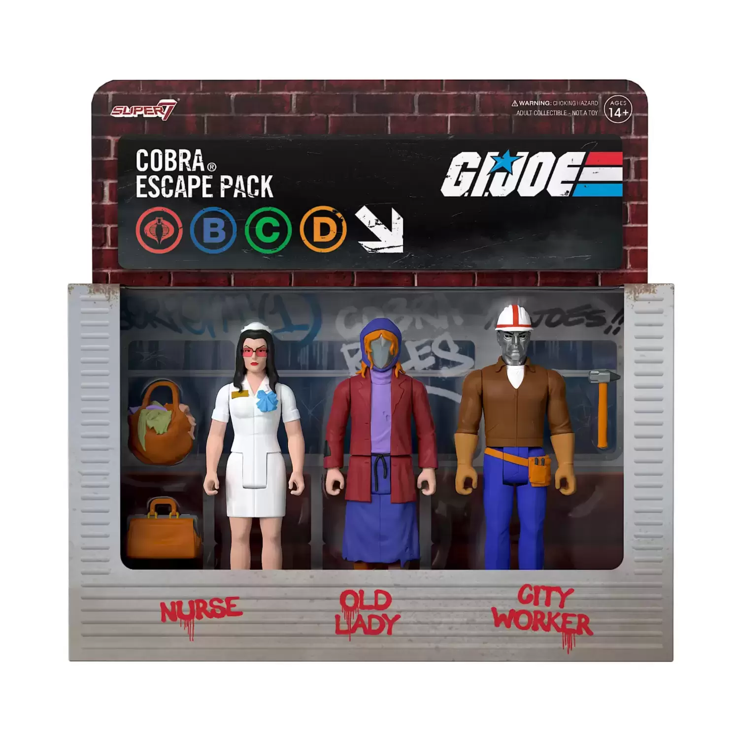 Super7 ReAction - G.I. Joe - Cobra Escape Pack - Nurse + Old Lady + City Worker