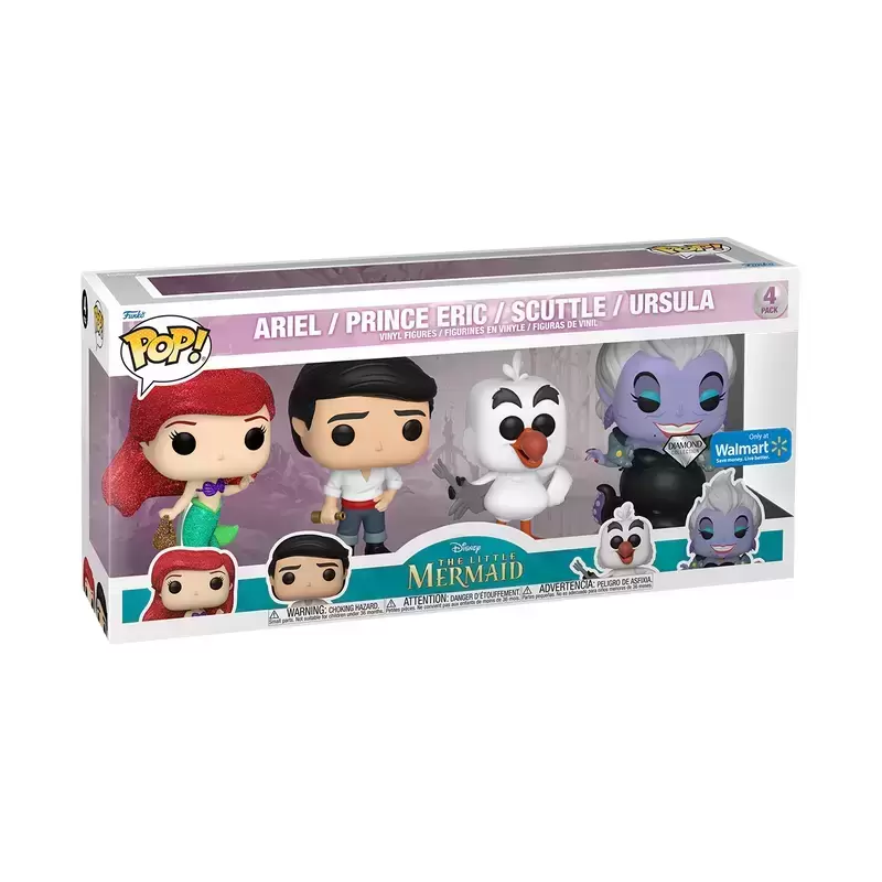 Pocket Pop! and Pop Minis! - The Little Mermaid - Ariel, Prince Eric, Scuttle & Ursula Diamond Collection 4 Pack