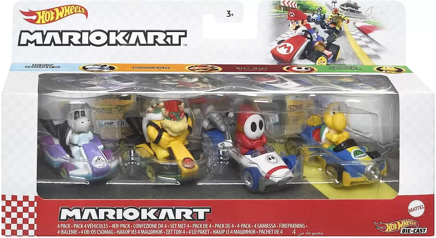 Hot Wheels Mario Kart - 4 Pack : Dry Bones + Bowser + Shy Guy + Koopa Troopa