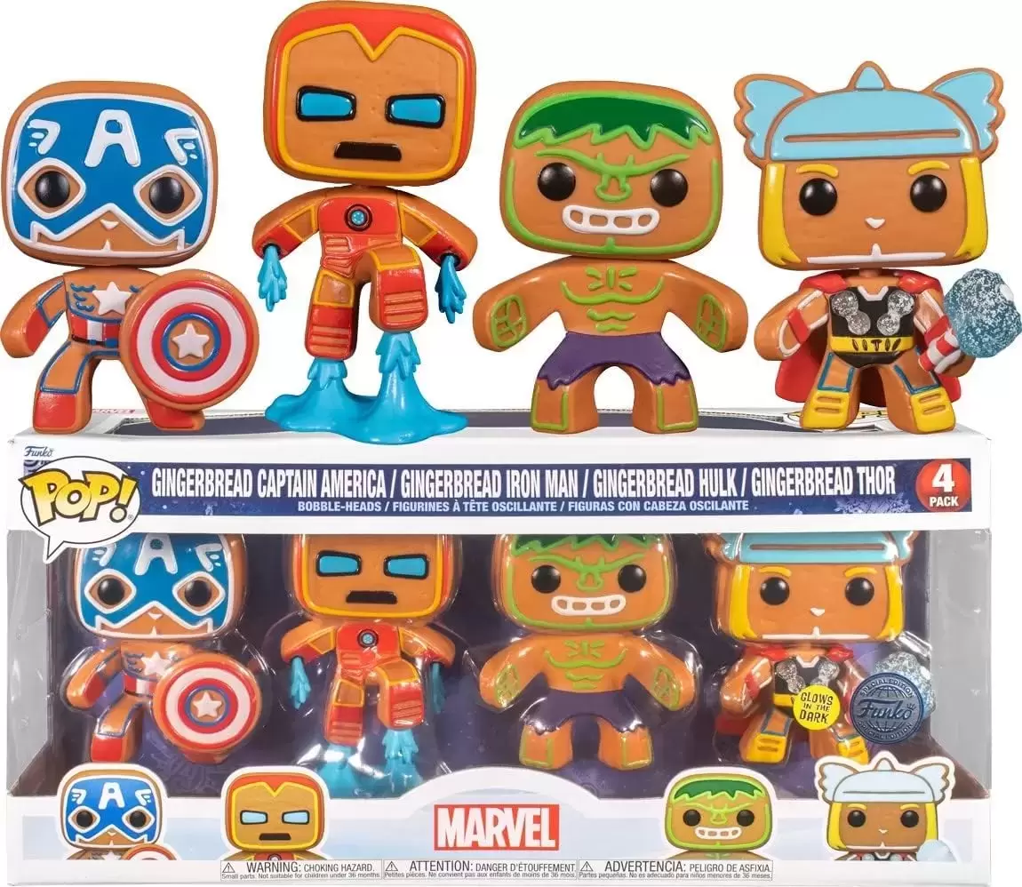 POP! MARVEL - Marvel - Gingerbread Captain America, Iron Man, Hulk & Thor 4 Pack