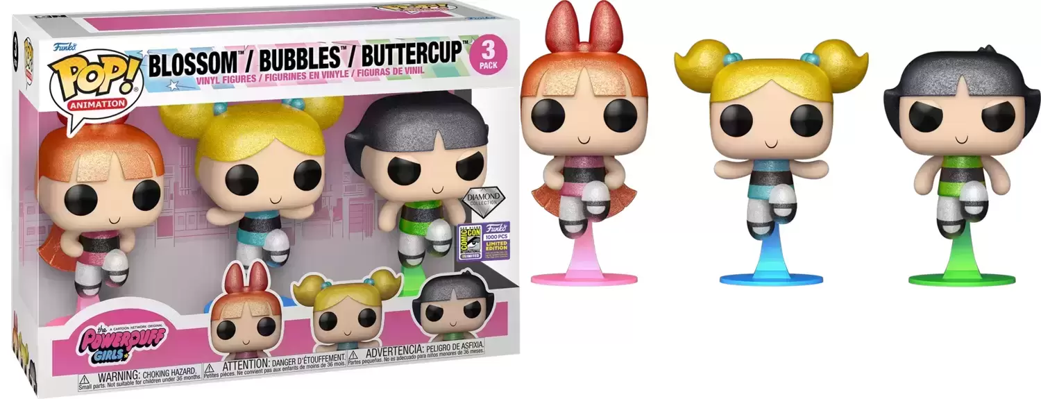 POP! Animation - Powerpuff Girls - Blossom, Bubbles & Buttercup Diamond Glitter 3 Pack